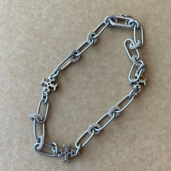 Tory Burch Silver-Tone Crystal Link Necklace - Picture 3 of 3